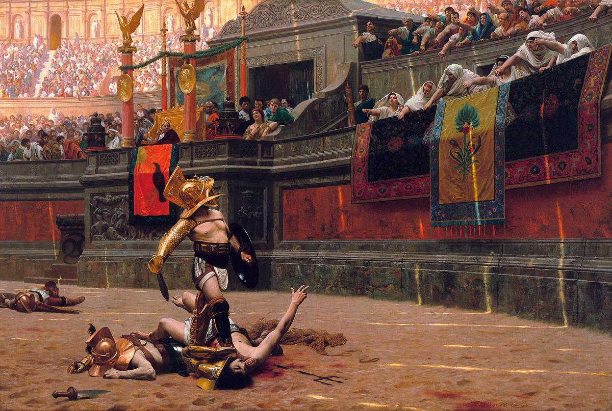 Pollice verso (1872), tableau de Gérôme conservé au Phoenix Art Museum : l’influence de Gérôme a été déterminante dans l'esthétique des péplums du cinéma et des superproductions hollywoodiennes.