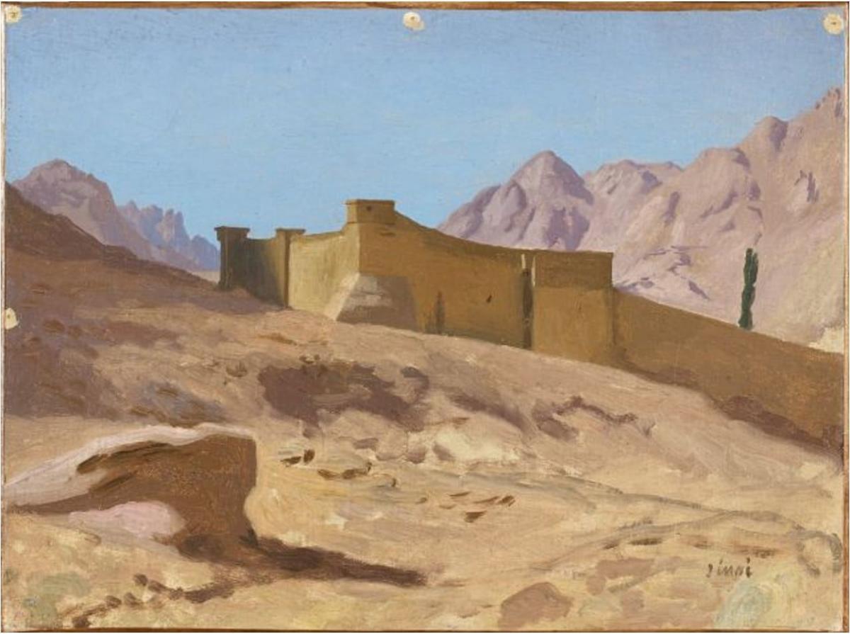 Huile sur toile du peintre vésulien Gérôme, représentant le monastère de Ste Catherine, au pied du mont Sinaï.