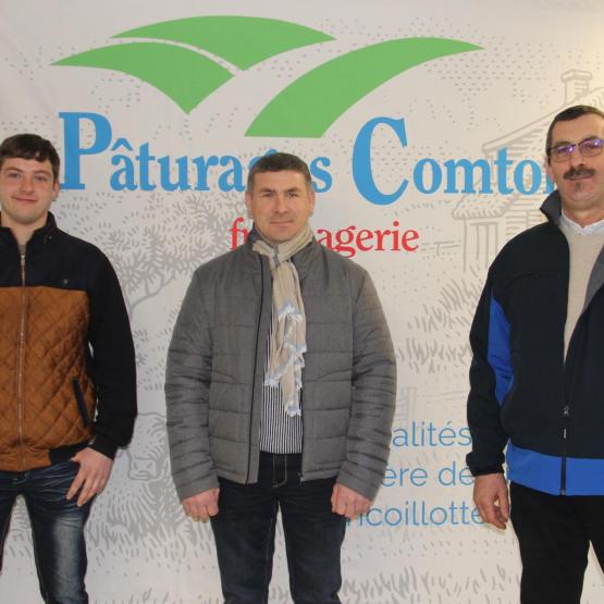 Tanguy Toussaint, Laurent Ducray et Laurent Darosey, dans les locaux de la coopérative Pâturage comtois. Crédit photo : A.Coronel