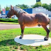 Une statue à l'effigie du cheval comtois immortalise désormais le lien entre la ville de Jussey et cette race équine emblématique. Crédit photo : Paléo Art Studio