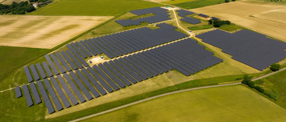 La centrale photovoltaïque de Bioule, dans le Tarn, a permis de conforter l'installation d'un jeune éleveur ovin. Crédit photo : Neoen