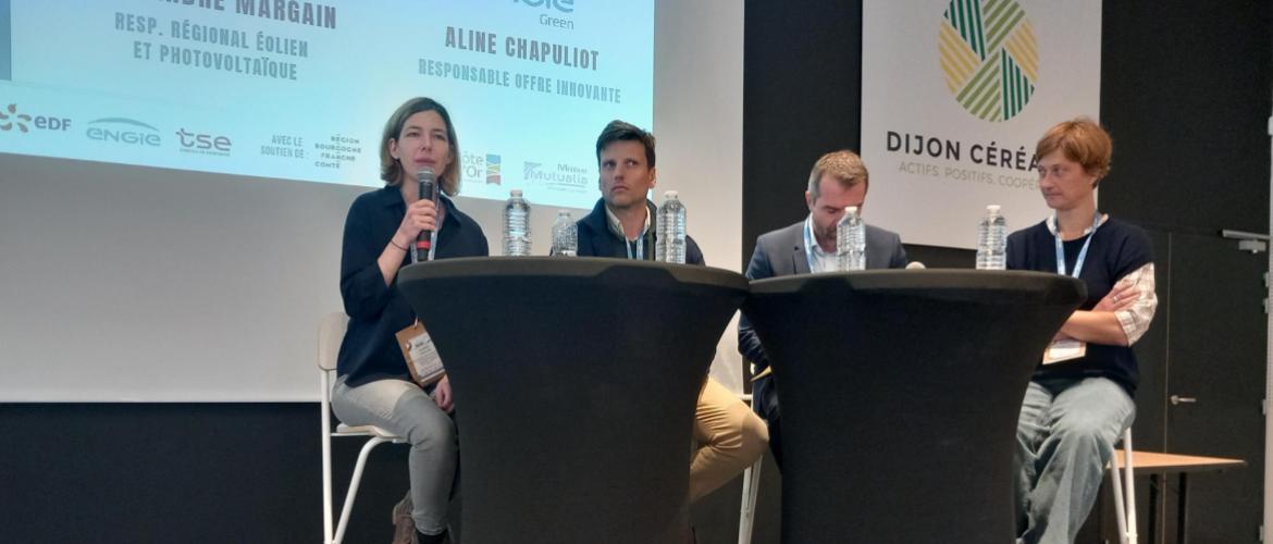 Ces Assises nationales de l'agrivoltaïsme sont organisées en partenariat avec Dijon Céréales. En juin 2024, la coopérative avait accueilli Audrey Juillac, la présidente de la FFPA, à l'occasion d'un événement sur l'agrivoltaïsme. Crédit photo : B. Robert